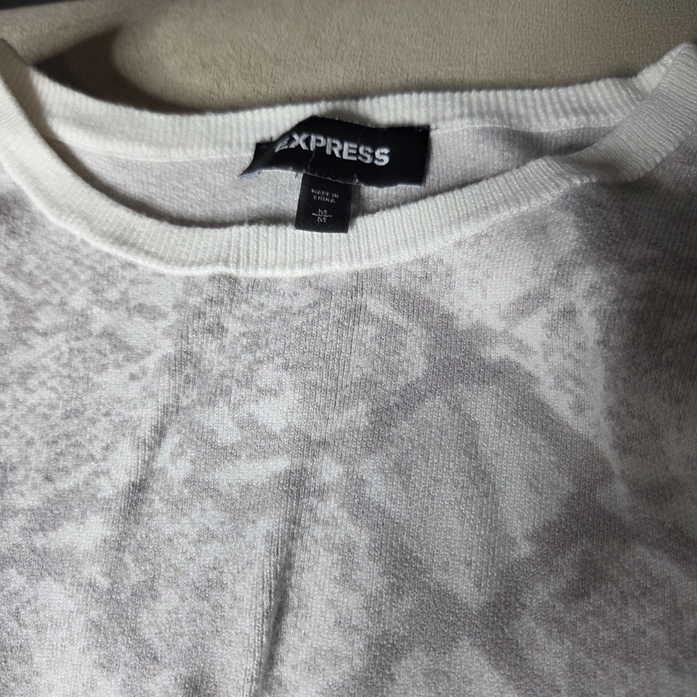 Express White & Light Gray Patterned Sweater